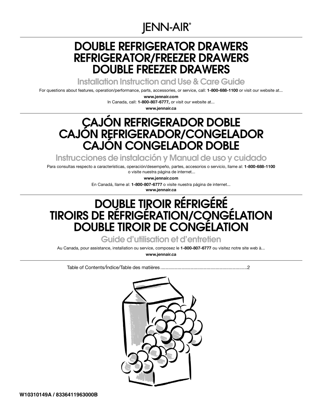 Jenn-Air W10310149A manual Installation Instruction and Use & Care Guide 