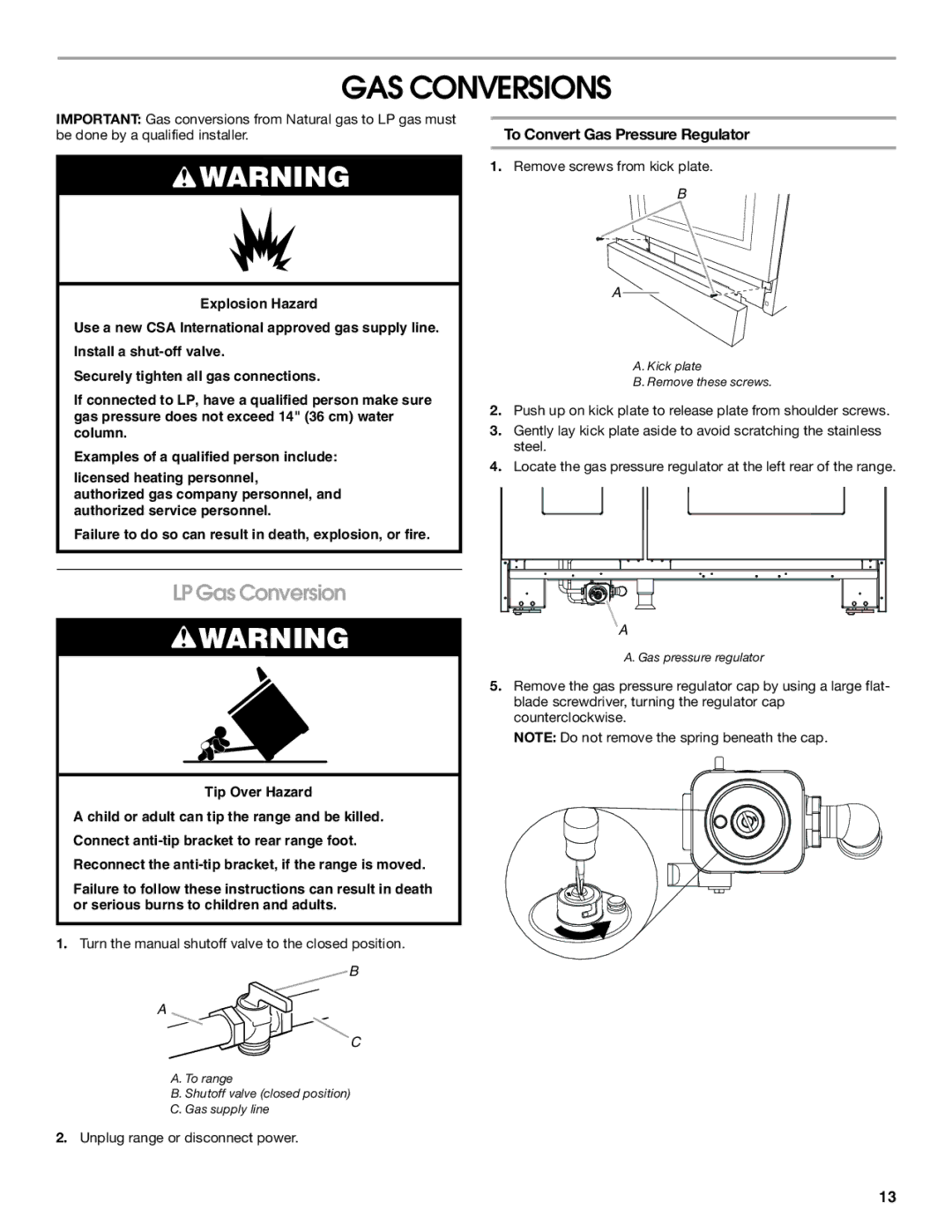 Jenn-Air W10323791 GAS Conversions, LP Gas Conversion, To Convert Gas Pressure Regulator, Gas pressure regulator 