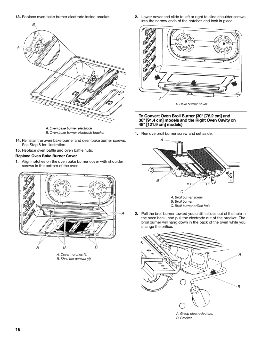 Jenn-Air W10323791 installation instructions Replace Oven Bake Burner Cover, Cover notches Shoulder screws 