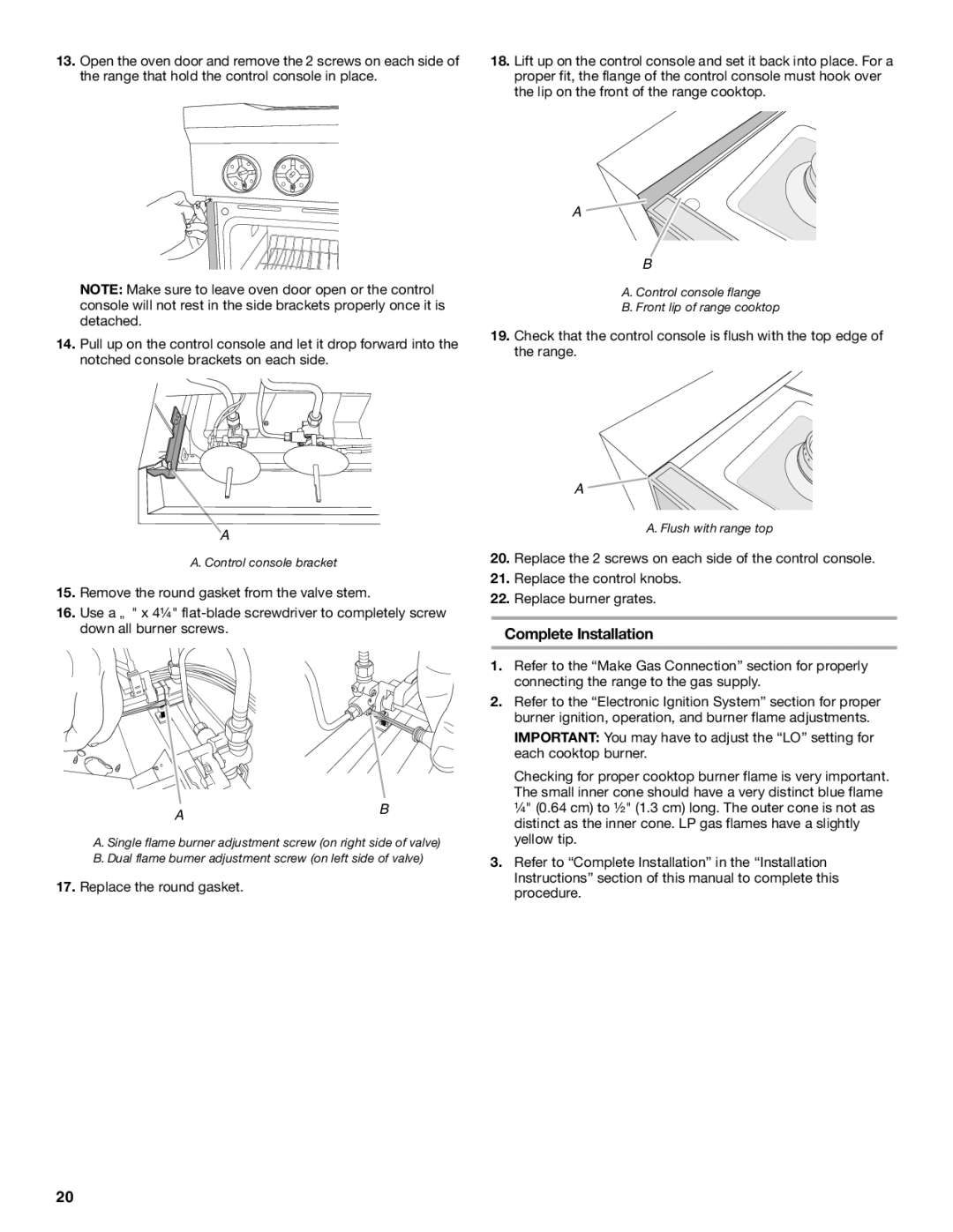 Jenn-Air W10323791 installation instructions Complete Installation, Control console bracket 