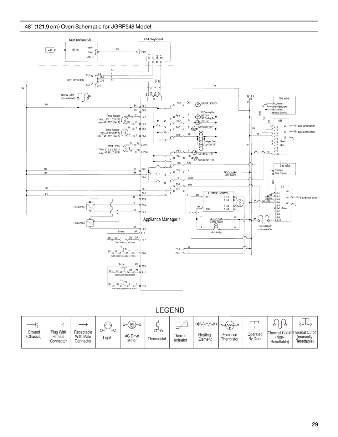 Jenn-Air W10323791 installation instructions 48 121.9 cm Oven Schematic for JGRP548 Model, User Interface UI HMI Keyboard 