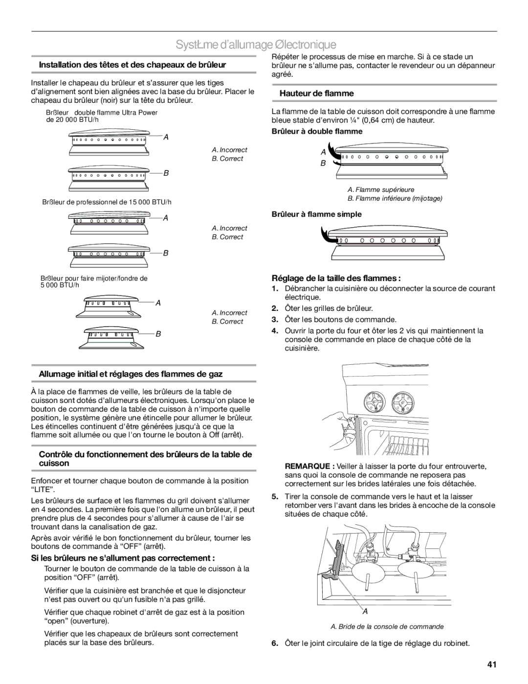 Jenn-Air W10323791 installation instructions Système dallumage électronique 