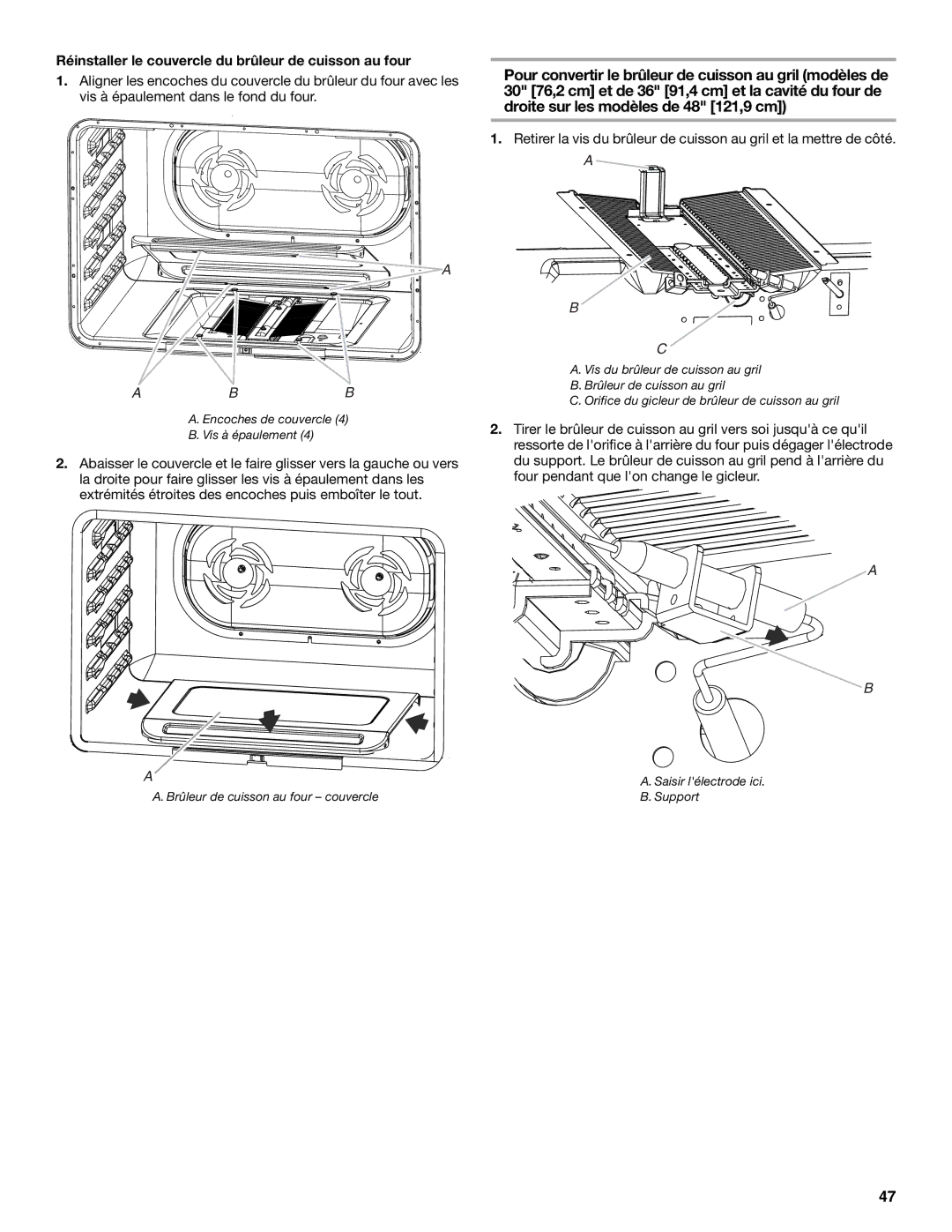 Jenn-Air W10323791 Réinstaller le couvercle du brûleur de cuisson au four, Encoches de couvercle Vis à épaulement 