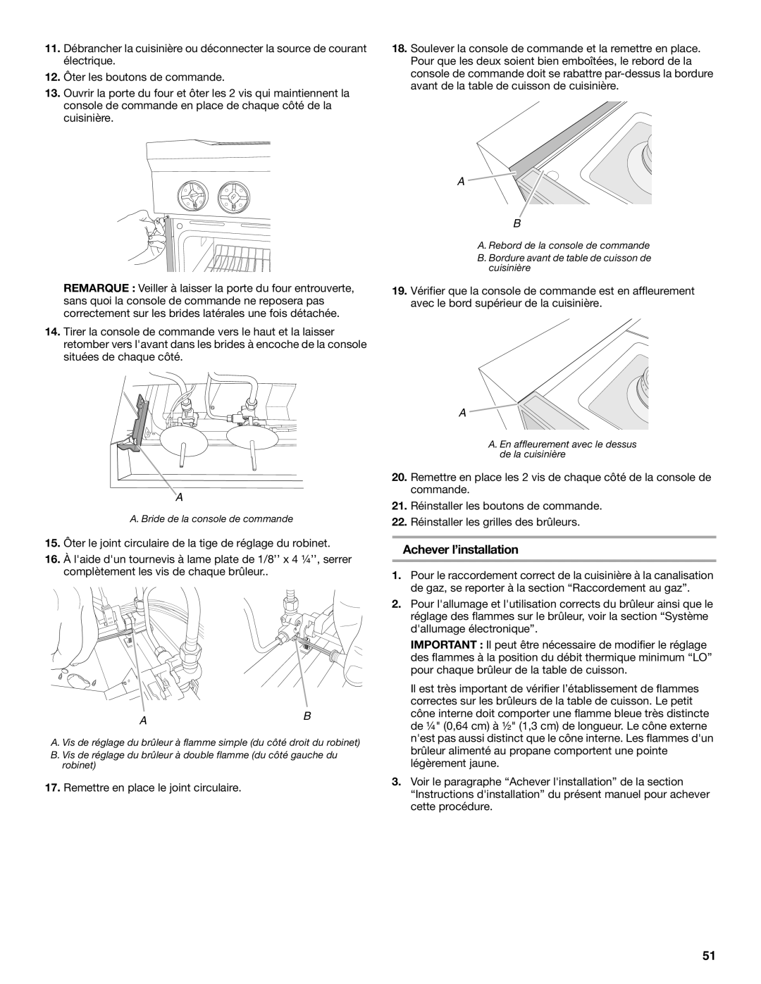 Jenn-Air W10323791 installation instructions Achever l’installation, Bride de la console de commande 