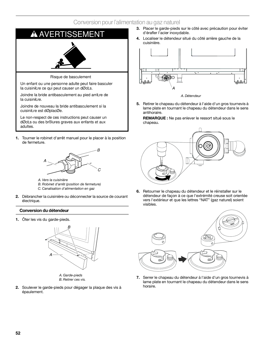 Jenn-Air W10323791 installation instructions Conversion pour lalimentation au gaz naturel, Détendeur 