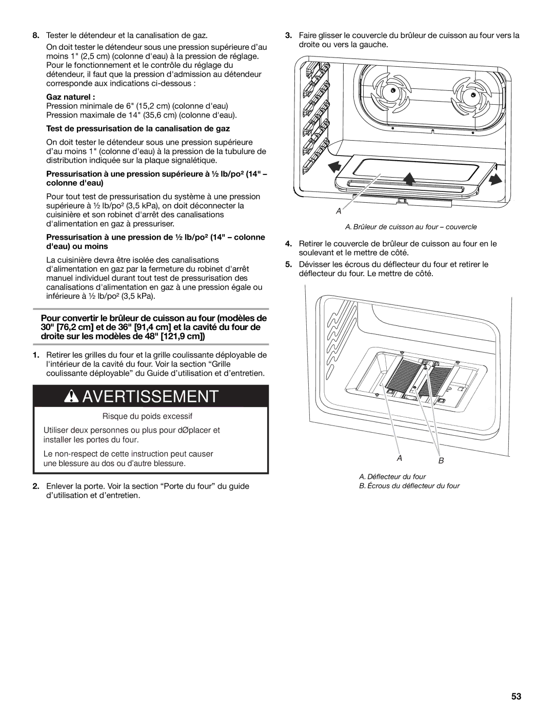 Jenn-Air W10323791 installation instructions Gaz naturel, Déflecteur du four Écrous du déflecteur du four 