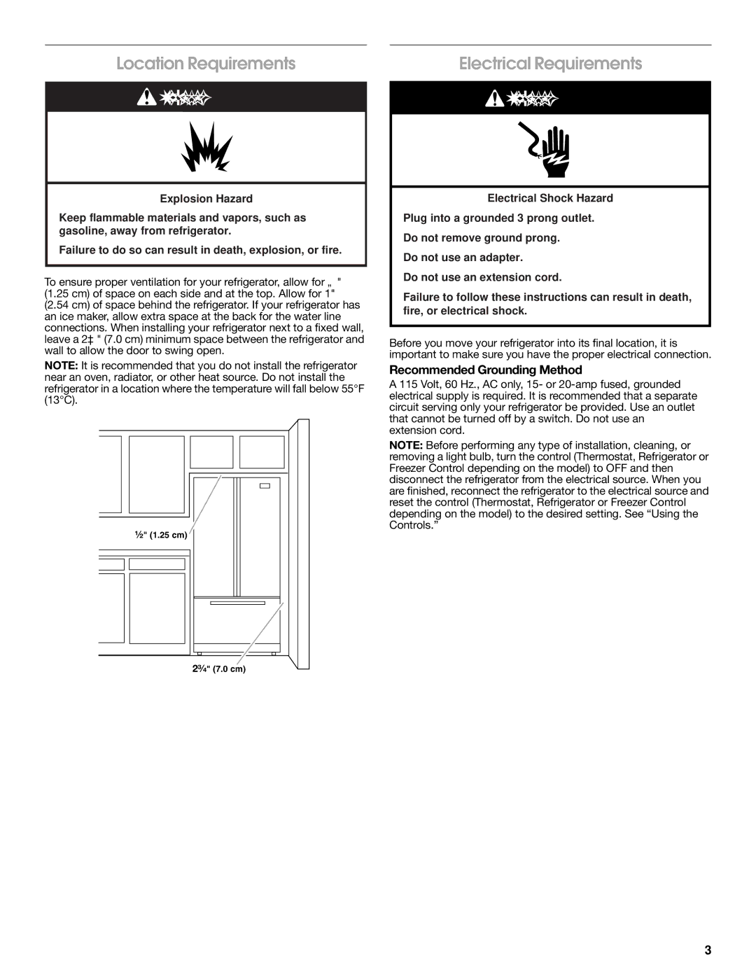 Jenn-Air W10329370A installation instructions Location Requirements, Electrical Requirements, Recommended Grounding Method 