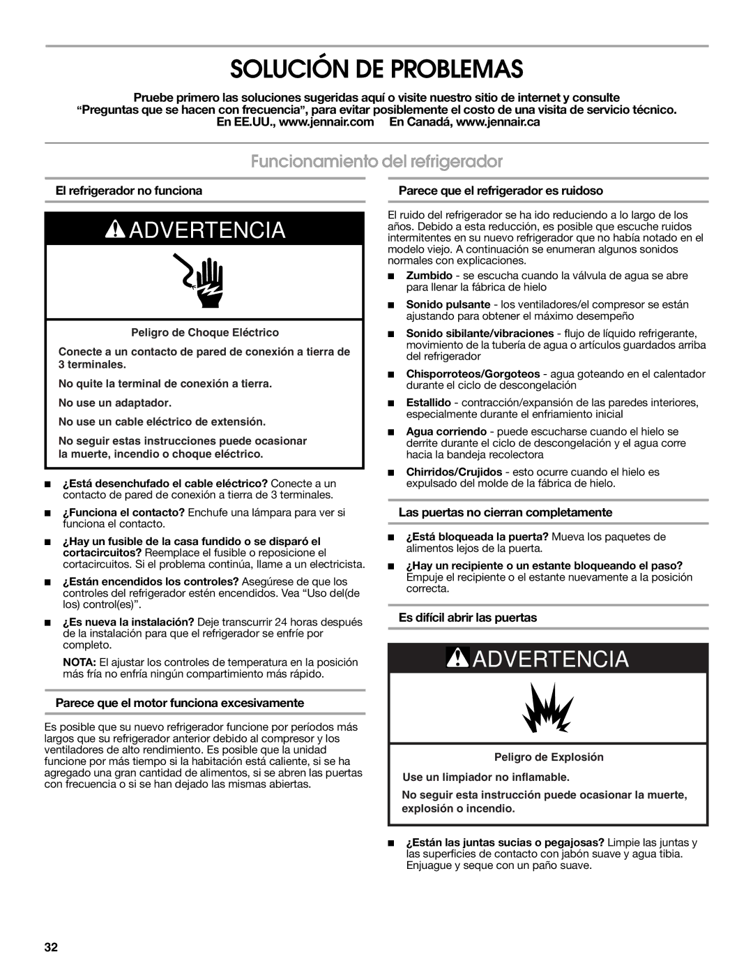 Jenn-Air W10329370A installation instructions Solución DE Problemas, Funcionamiento del refrigerador 