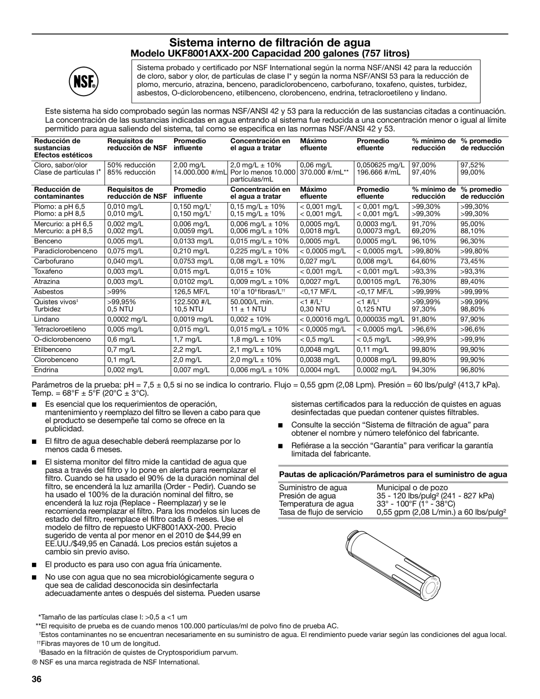 Jenn-Air W10329370A installation instructions Modelo UKF8001AXX-200 Capacidad 200 galones 757 litros 