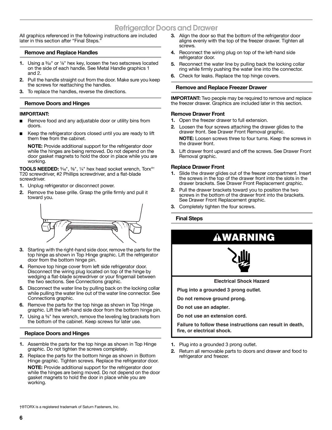 Jenn-Air W10329370A installation instructions Refrigerator Doors and Drawer 