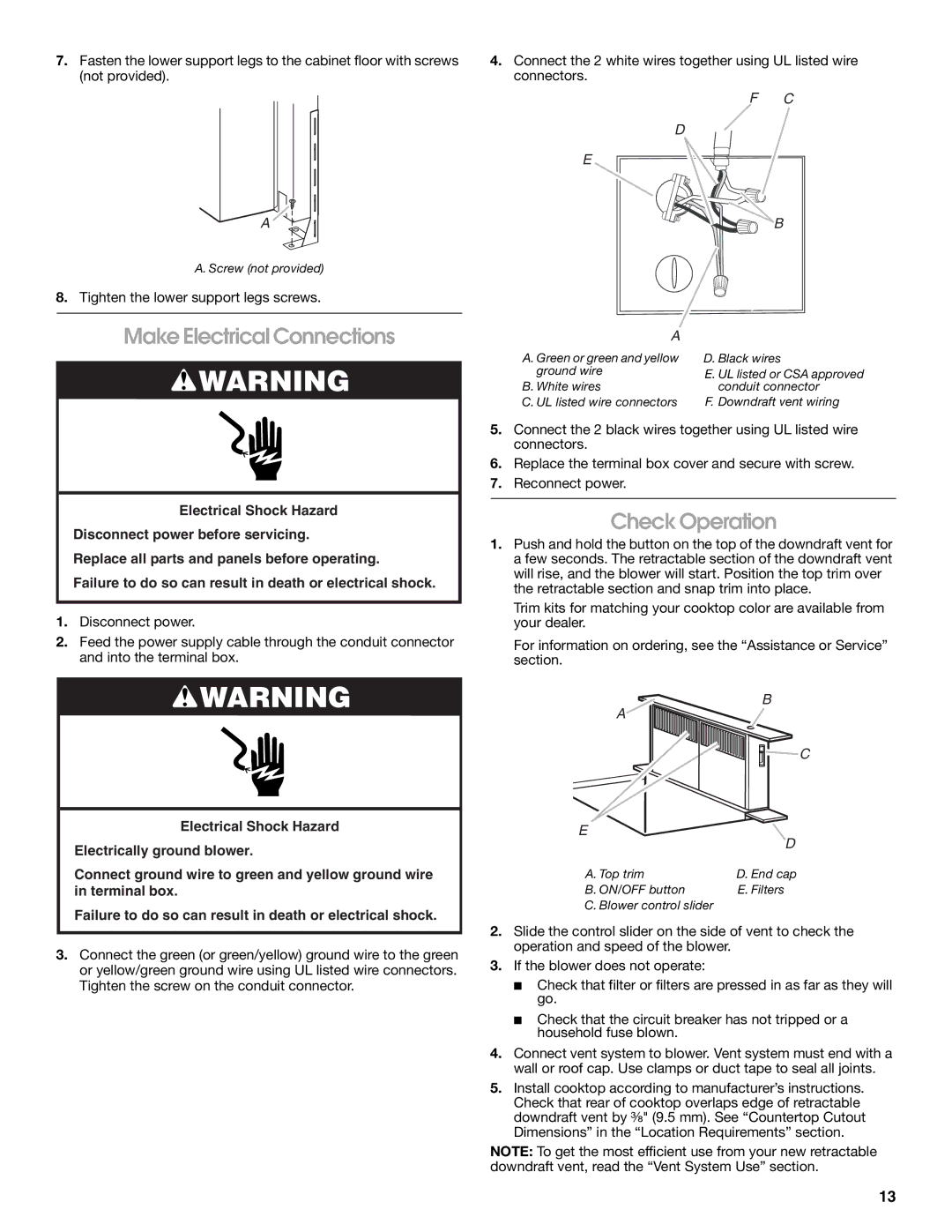 Jenn-Air LI3ZVB/W10342490D installation instructions Make Electrical Connections, Check Operation 