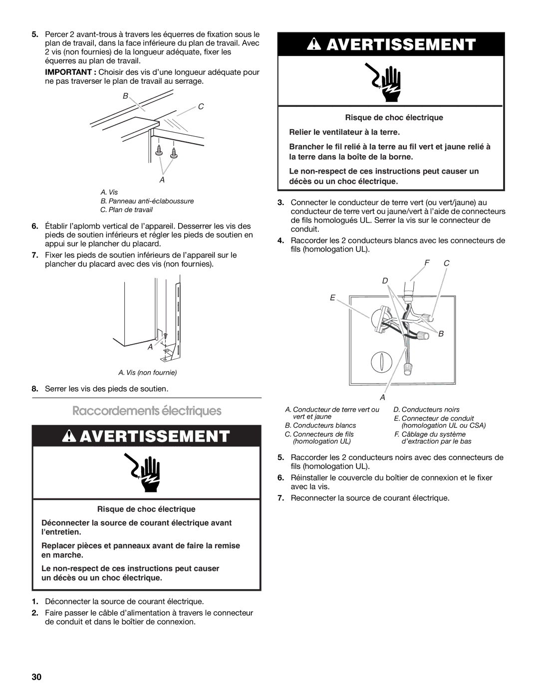 Jenn-Air LI3ZVB/W10342490D installation instructions Raccordements électriques 