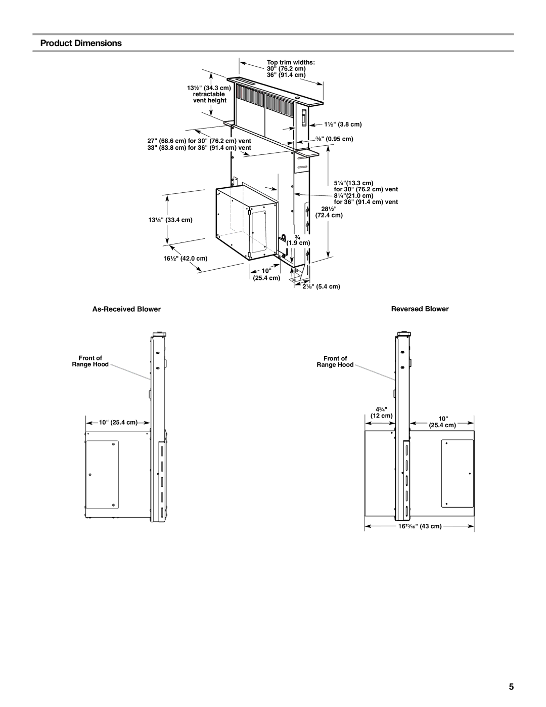 Jenn-Air LI3ZVB/W10342490D installation instructions Product Dimensions 