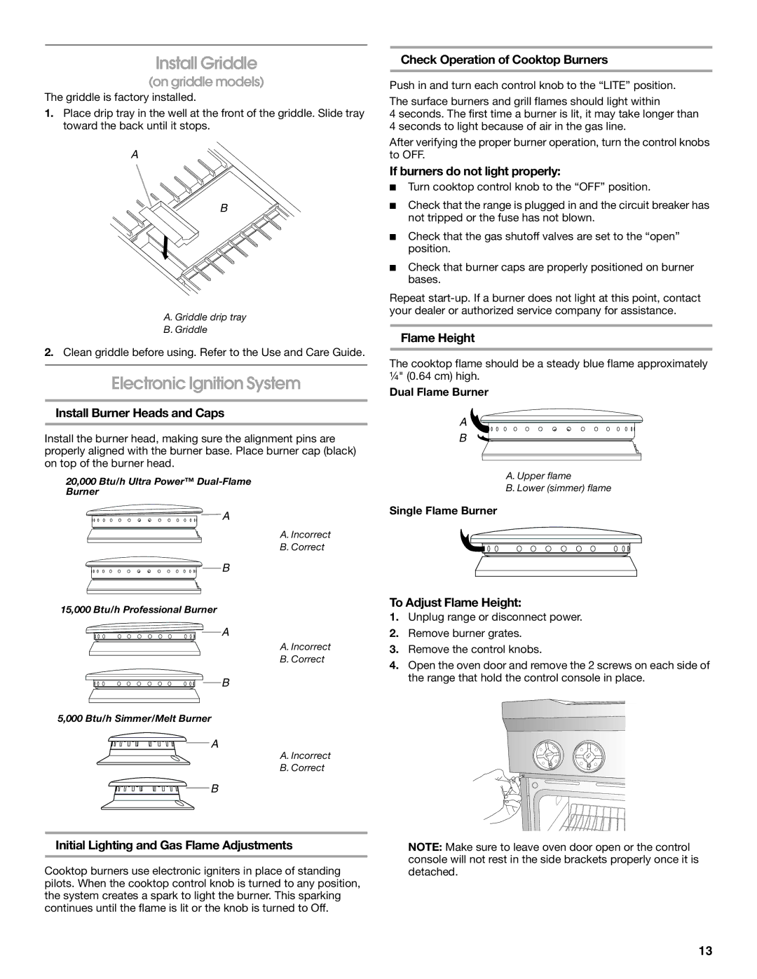 Jenn-Air W10349768A installation instructions Install Griddle, Electronic Ignition System 