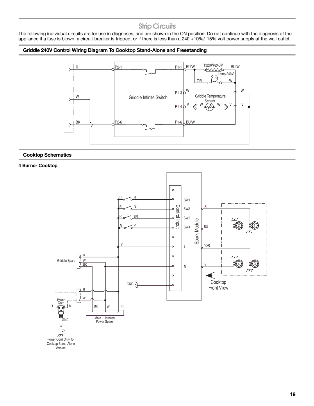 Jenn-Air W10349768A installation instructions Strip Circuits, Cooktop Schematics, Burner Cooktop 