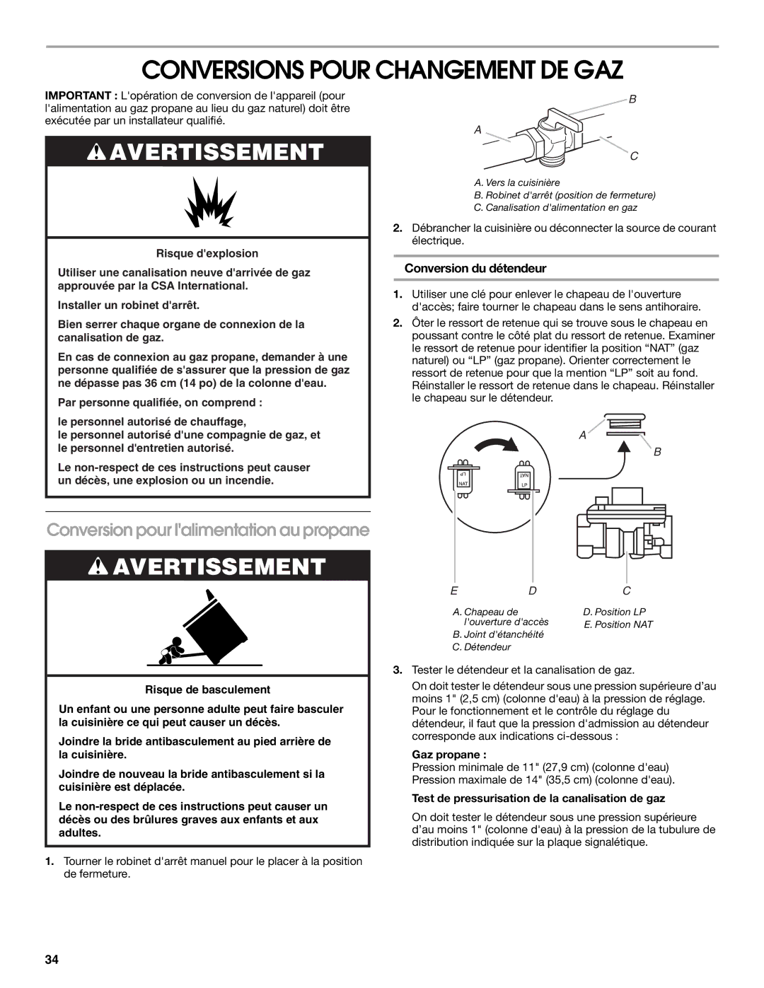 Jenn-Air W10349768A Conversions Pour Changement DE GAZ, Conversion pour lalimentation au propane, Conversion du détendeur 