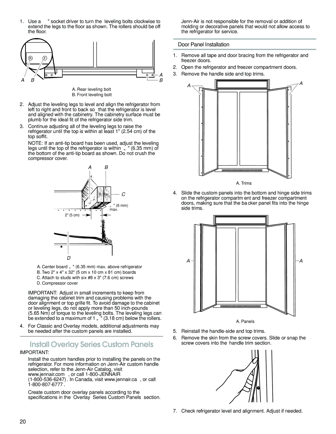 Jenn-Air W10379134A manual Install Overlay Series Custom Panels, Door Panel Installation 