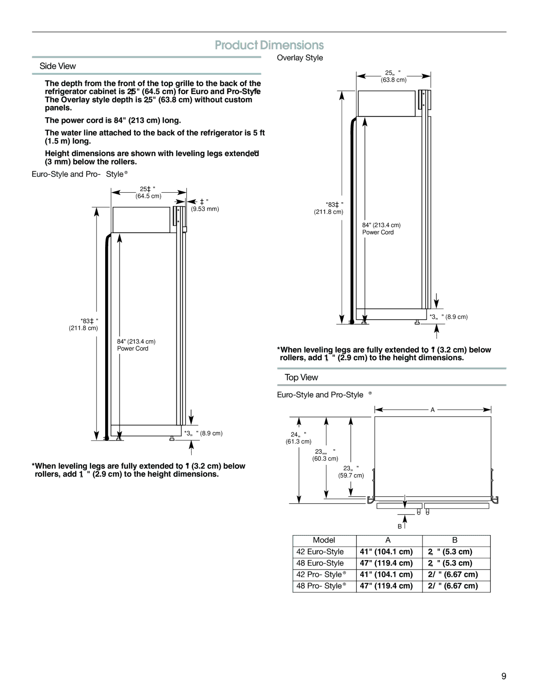 Jenn-Air W10379134A manual Product Dimensions, Side View, Top View 