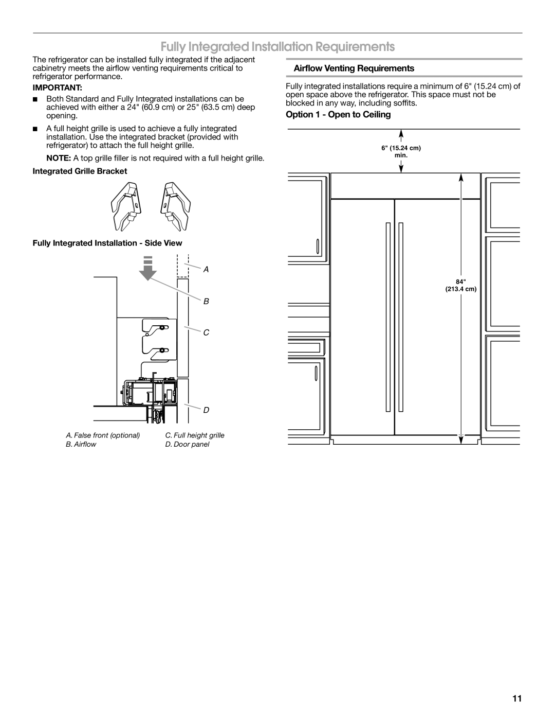 Jenn-Air W10379136A Fully Integrated Installation Requirements, Airflow Venting Requirements, Option 1 Open to Ceiling 