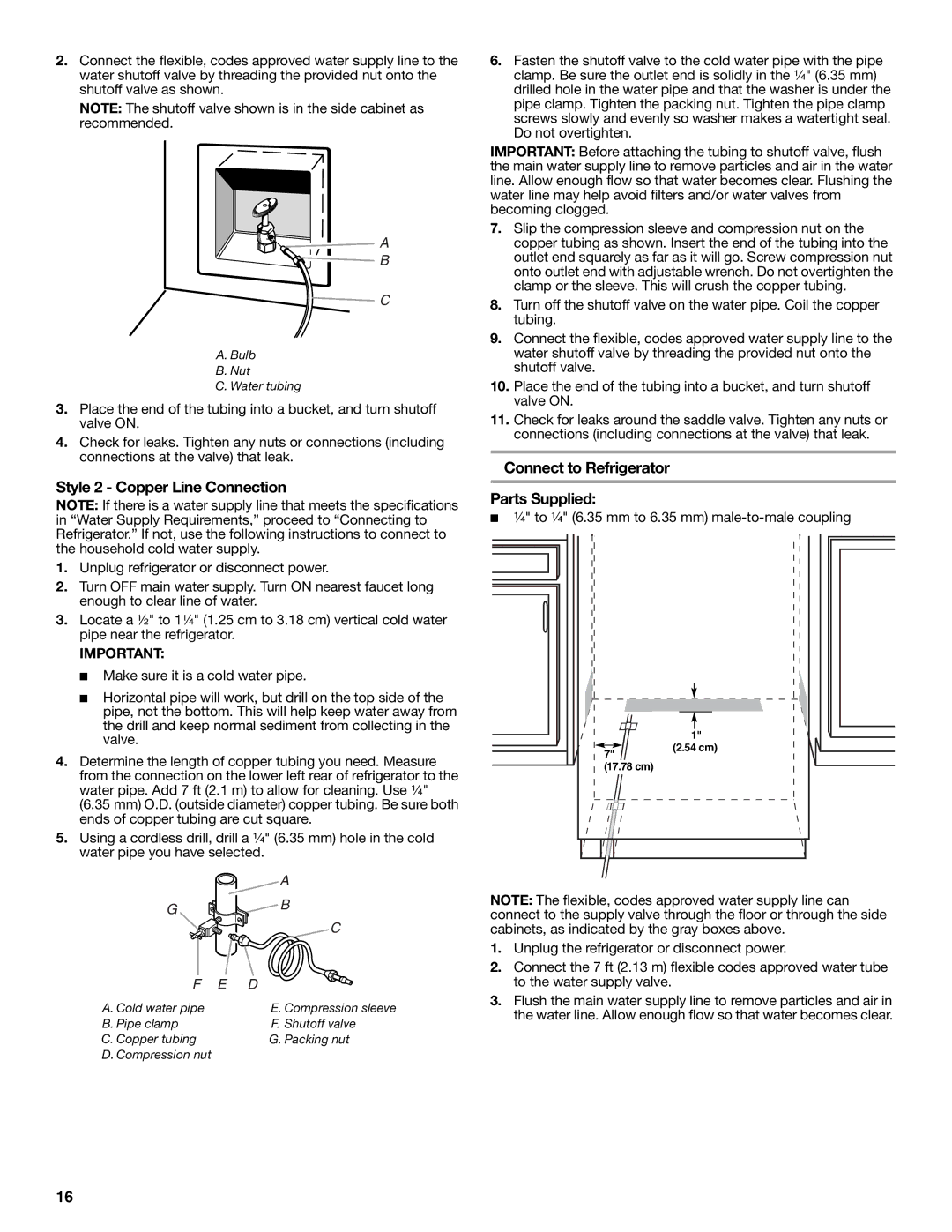 Jenn-Air W10379136A manual Style 2 Copper Line Connection Parts Supplied, Connect to Refrigerator 