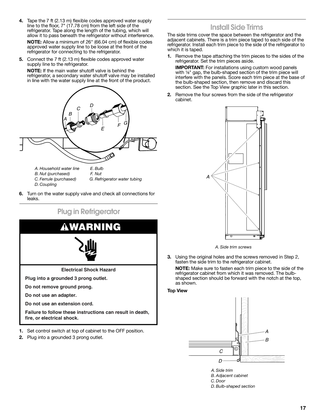 Jenn-Air W10379136A manual Install Side Trims, Plug in Refrigerator 