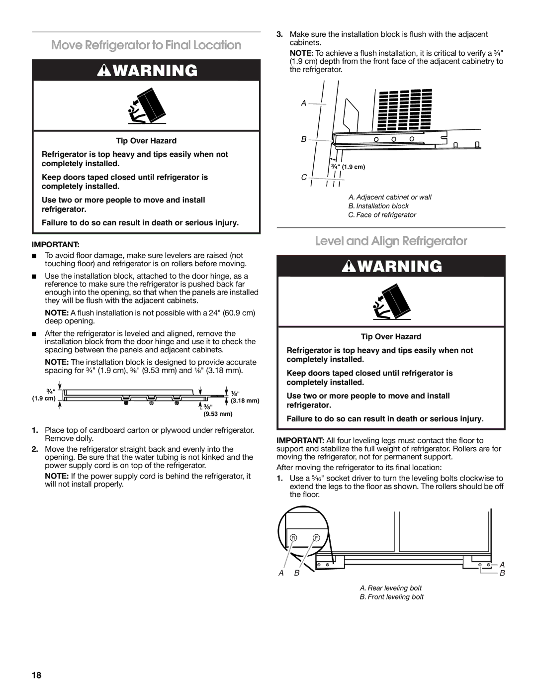 Jenn-Air W10379136A manual Move Refrigerator to Final Location, Level and Align Refrigerator 