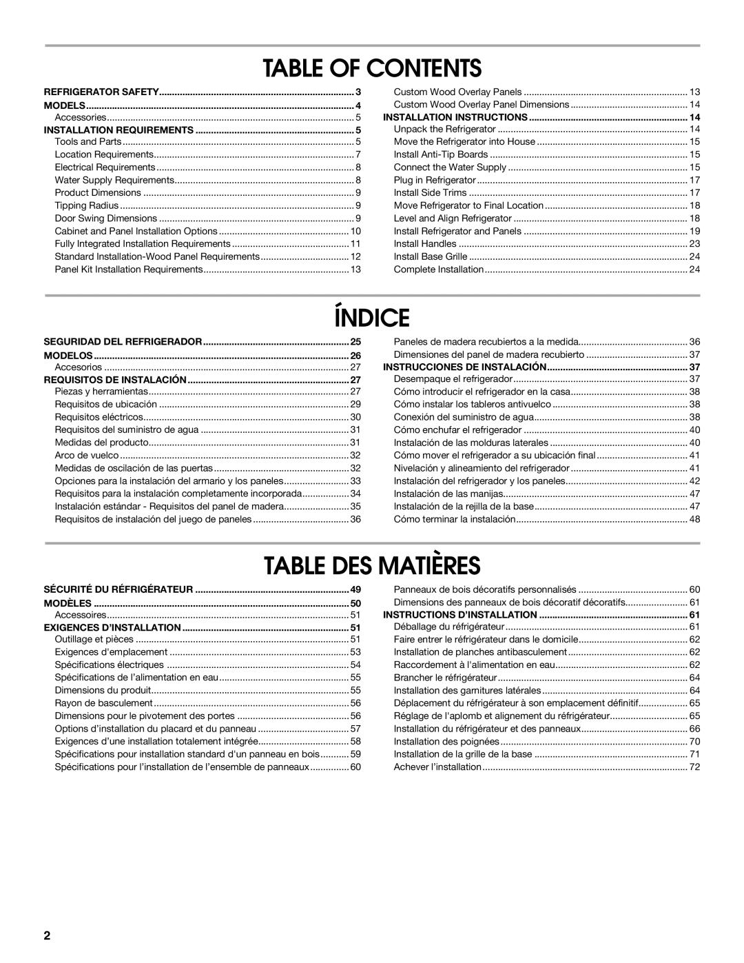 Jenn-Air W10379136A manual Table of Contents, Índice, Table DES Matières 