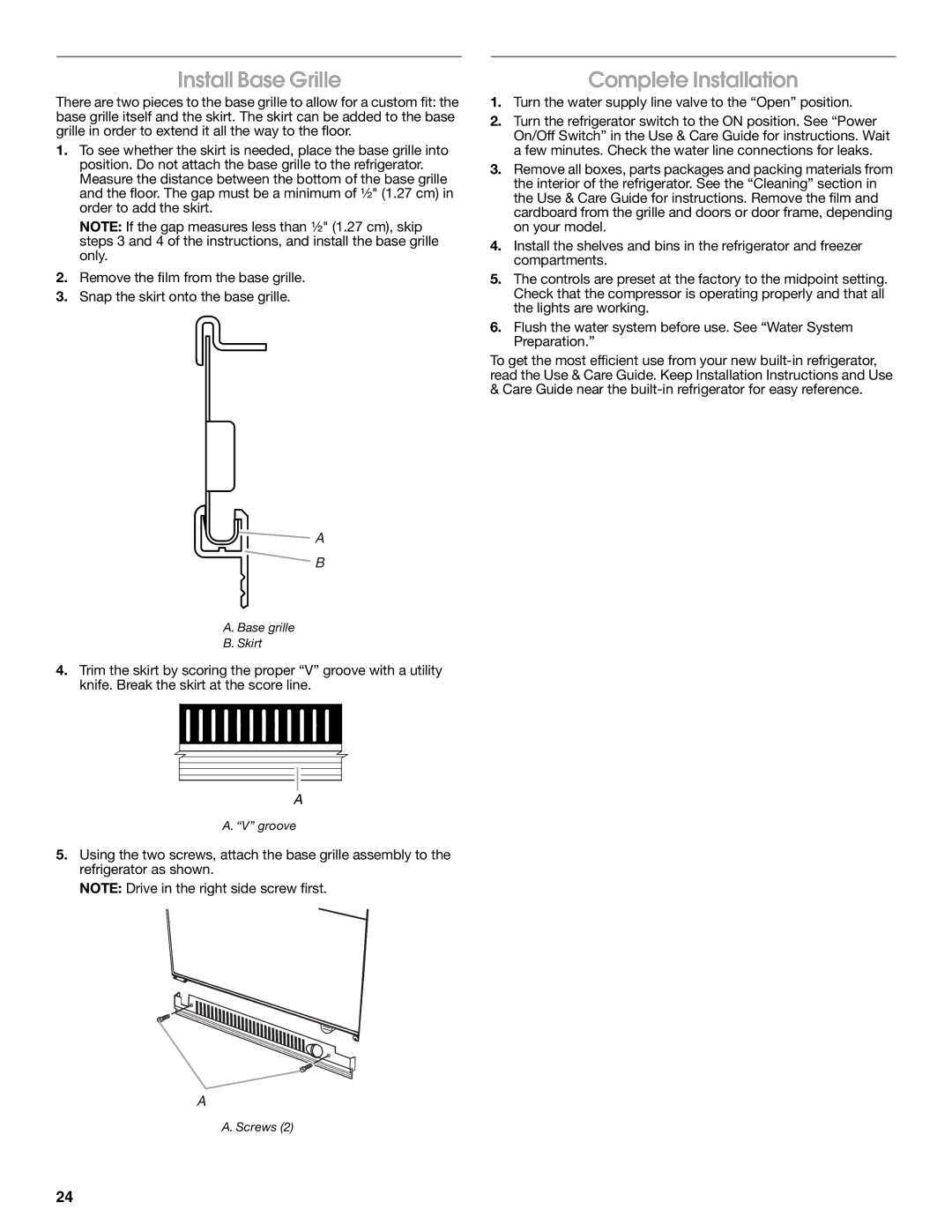 Jenn-Air W10379136A manual Install Base Grille, Complete Installation 