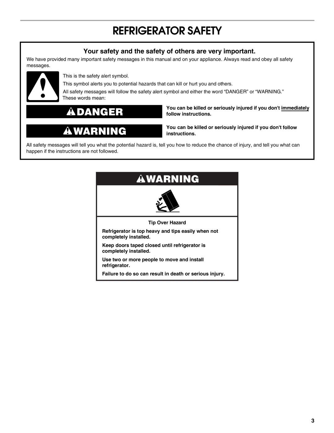 Jenn-Air W10379136A manual Refrigerator Safety, Your safety and the safety of others are very important 