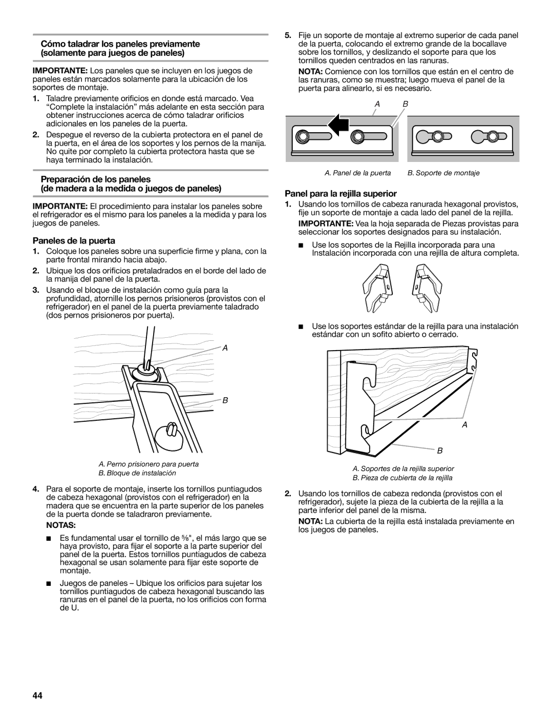 Jenn-Air W10379136A manual Panel para la rejilla superior, Notas 