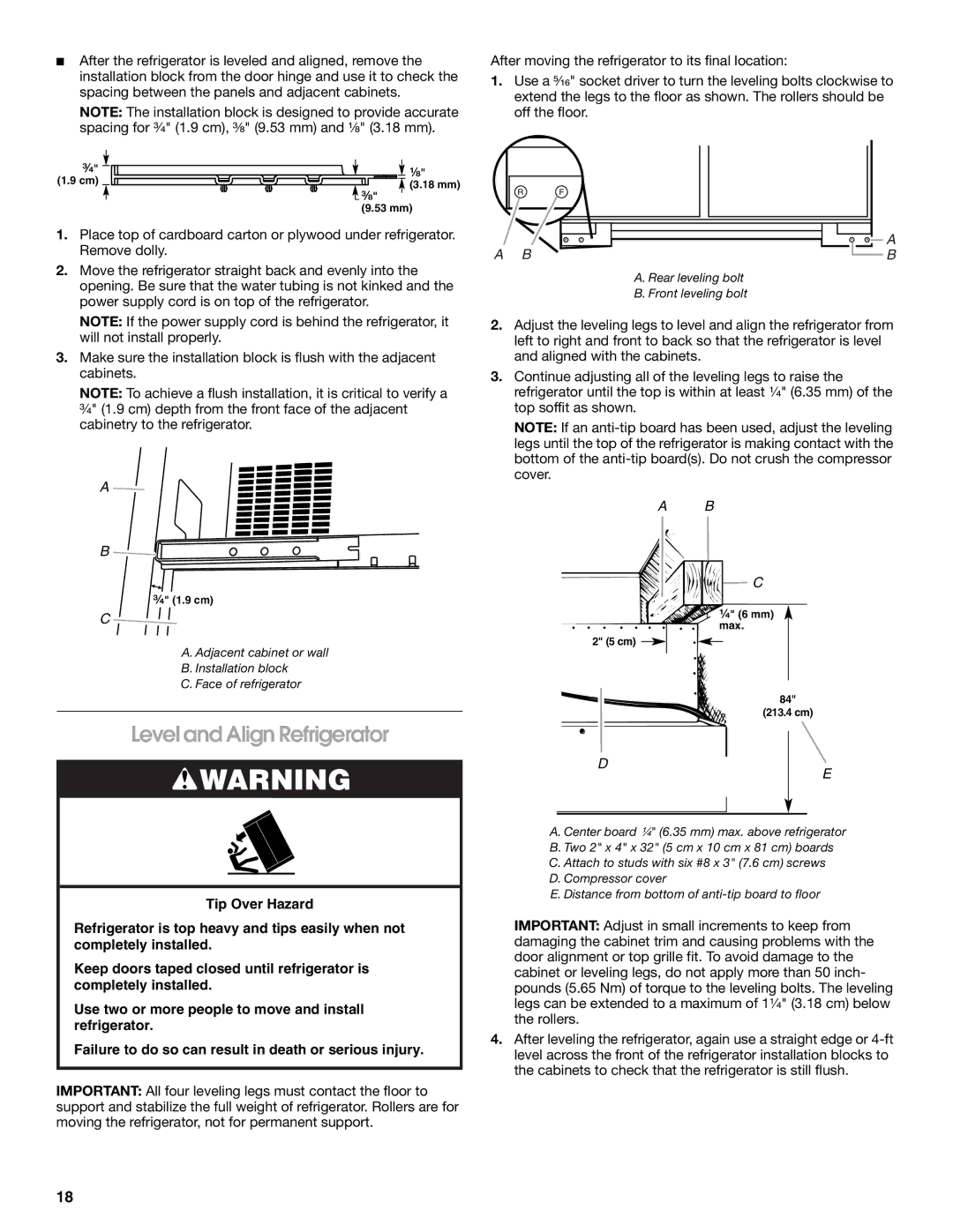 Jenn-Air W10379136B manual Level and Align Refrigerator 