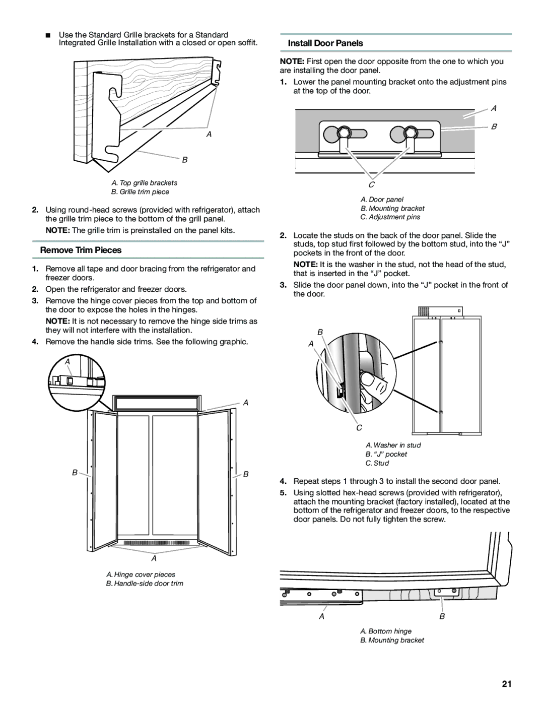 Jenn-Air W10379136B manual Remove Trim Pieces, Install Door Panels 