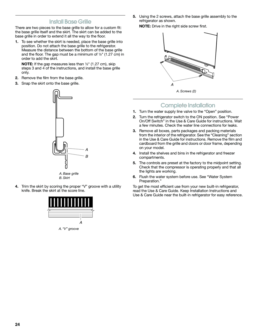 Jenn-Air W10379136B manual Install Base Grille, Complete Installation 