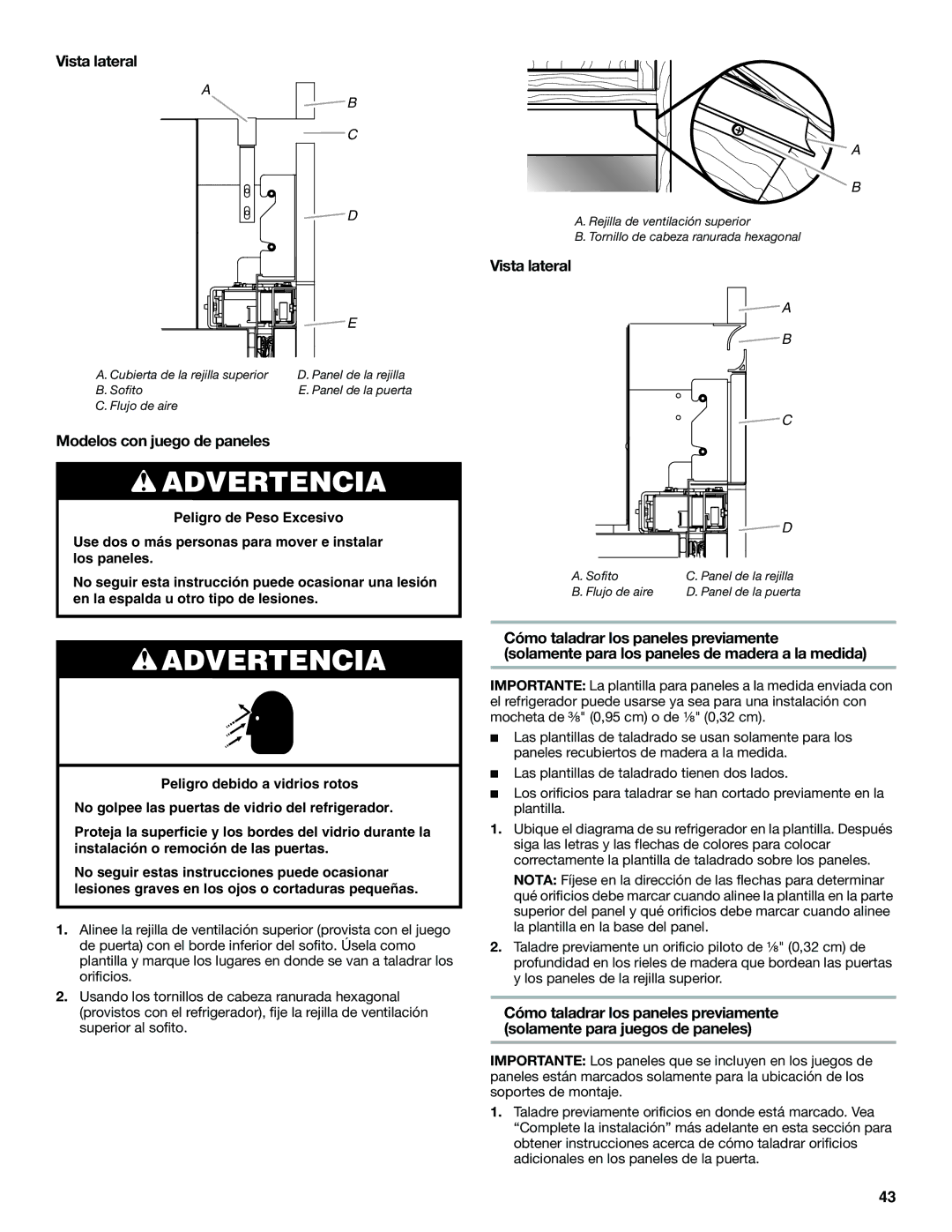 Jenn-Air W10379136B manual Vista lateral, Modelos con juego de paneles 