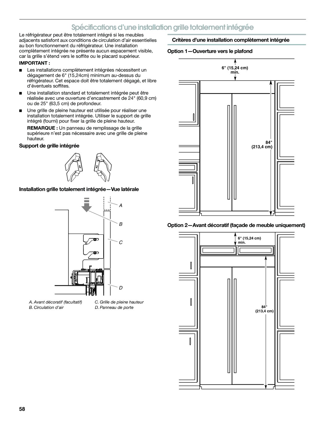 Jenn-Air W10379136B manual Spécifications d’une installation grille totalement intégrée 