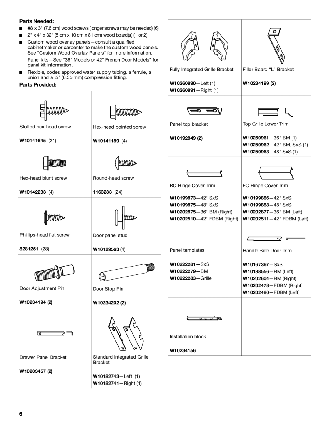 Jenn-Air W10379136B manual Parts Needed, Parts Provided 