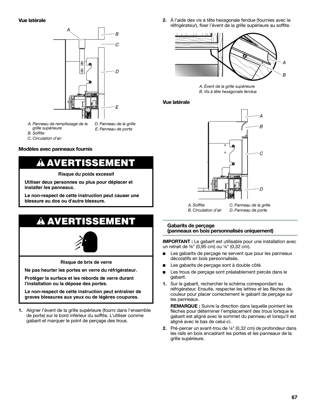 Jenn-Air W10379136B manual Vue latérale, Modèles avec panneaux fournis 