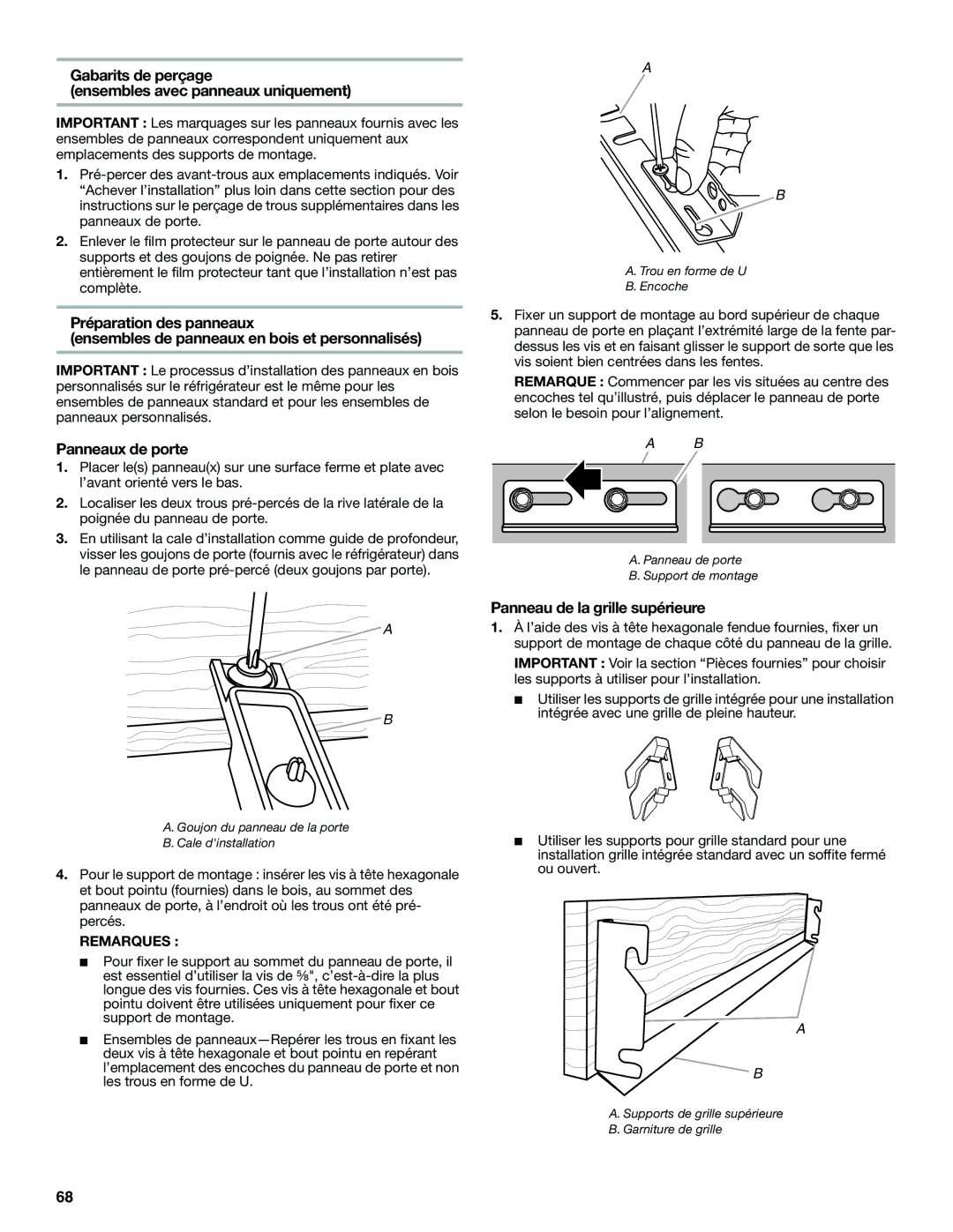 Jenn-Air W10379136B manual Gabarits de perçage Ensembles avec panneaux uniquement, Panneau de la grille supérieure 