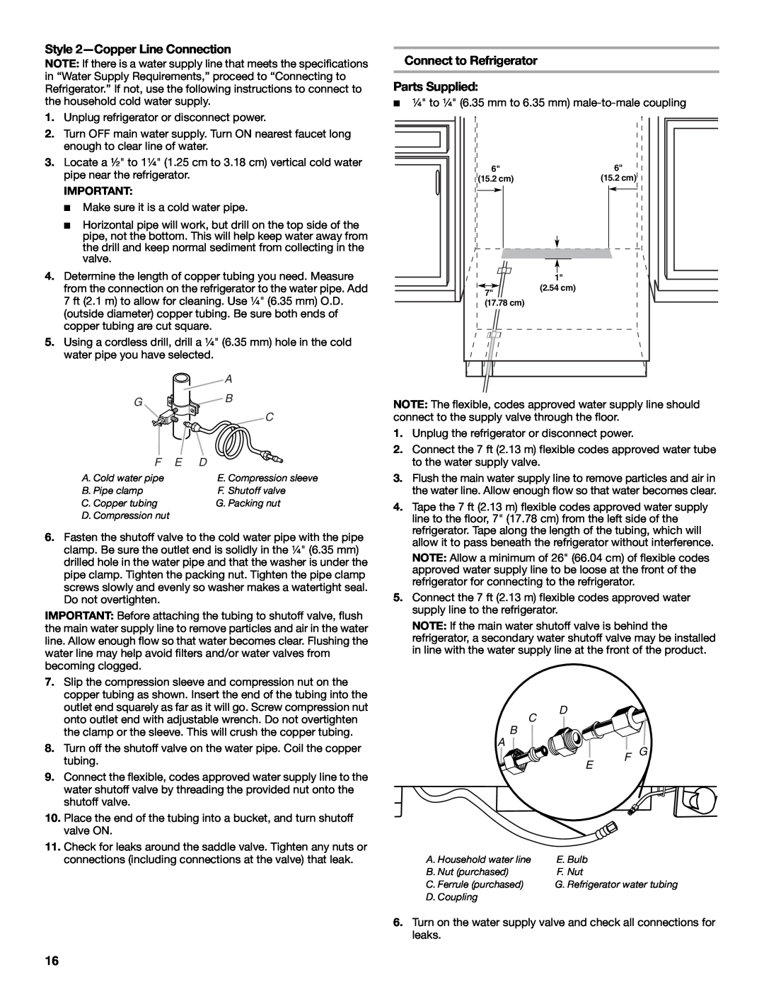 Jenn-Air W10379136B manual Style 2-CopperLine Connection, Parts Supplied, C B A, Connect to Refrigerator 