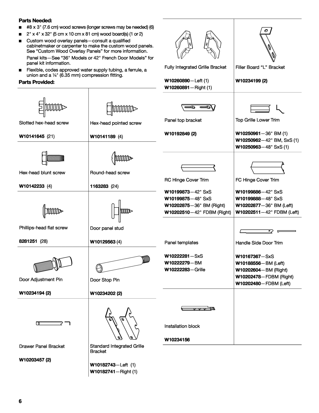 Jenn-Air W10379136B manual Parts Needed, Parts Provided 