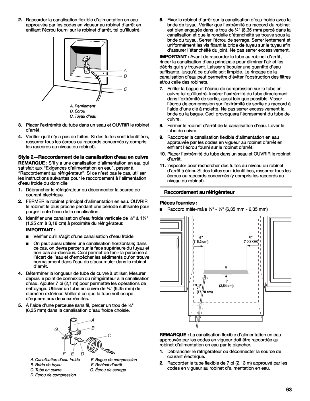 Jenn-Air W10379136B manual Raccordement au réfrigérateur, Pièces fournies, A B C 