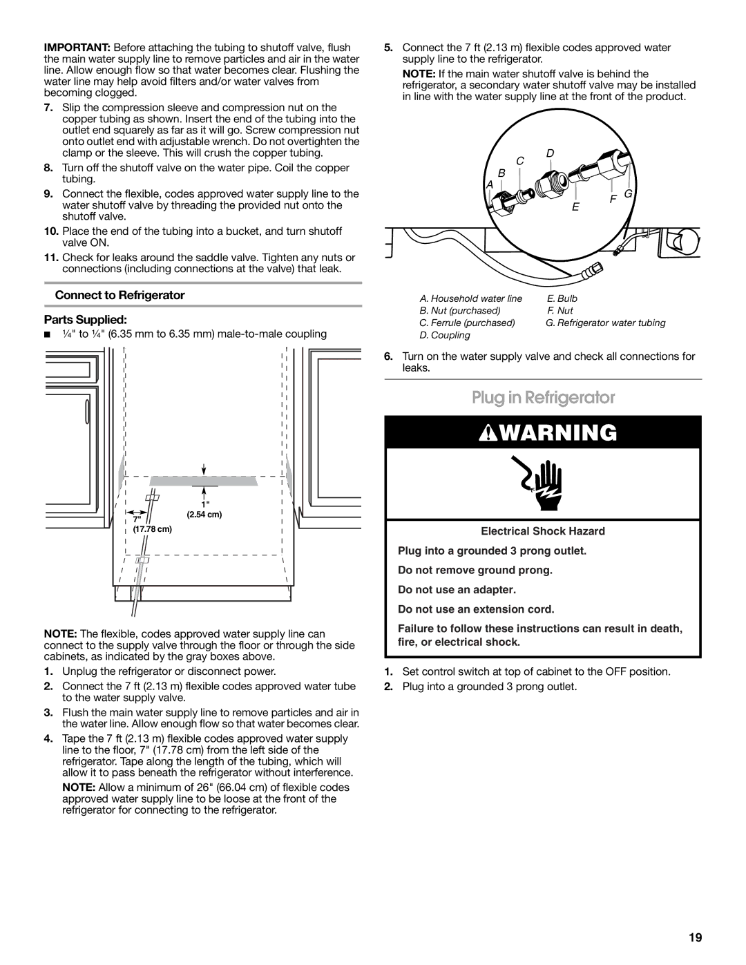 Jenn-Air W10379137A manual Plug in Refrigerator, Parts Supplied, Connect to Refrigerator 