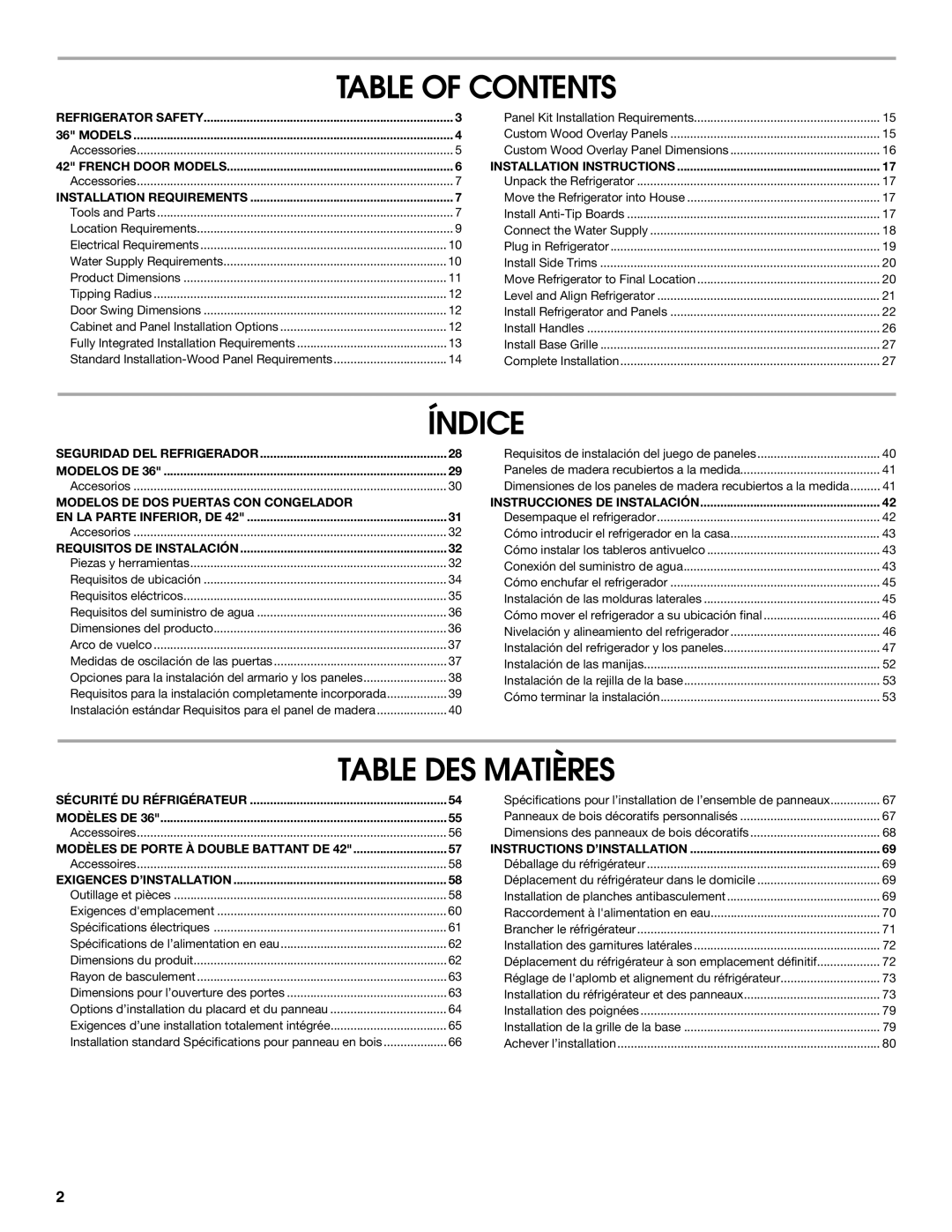 Jenn-Air W10379137A manual Table of Contents, Índice, Table DES Matières 