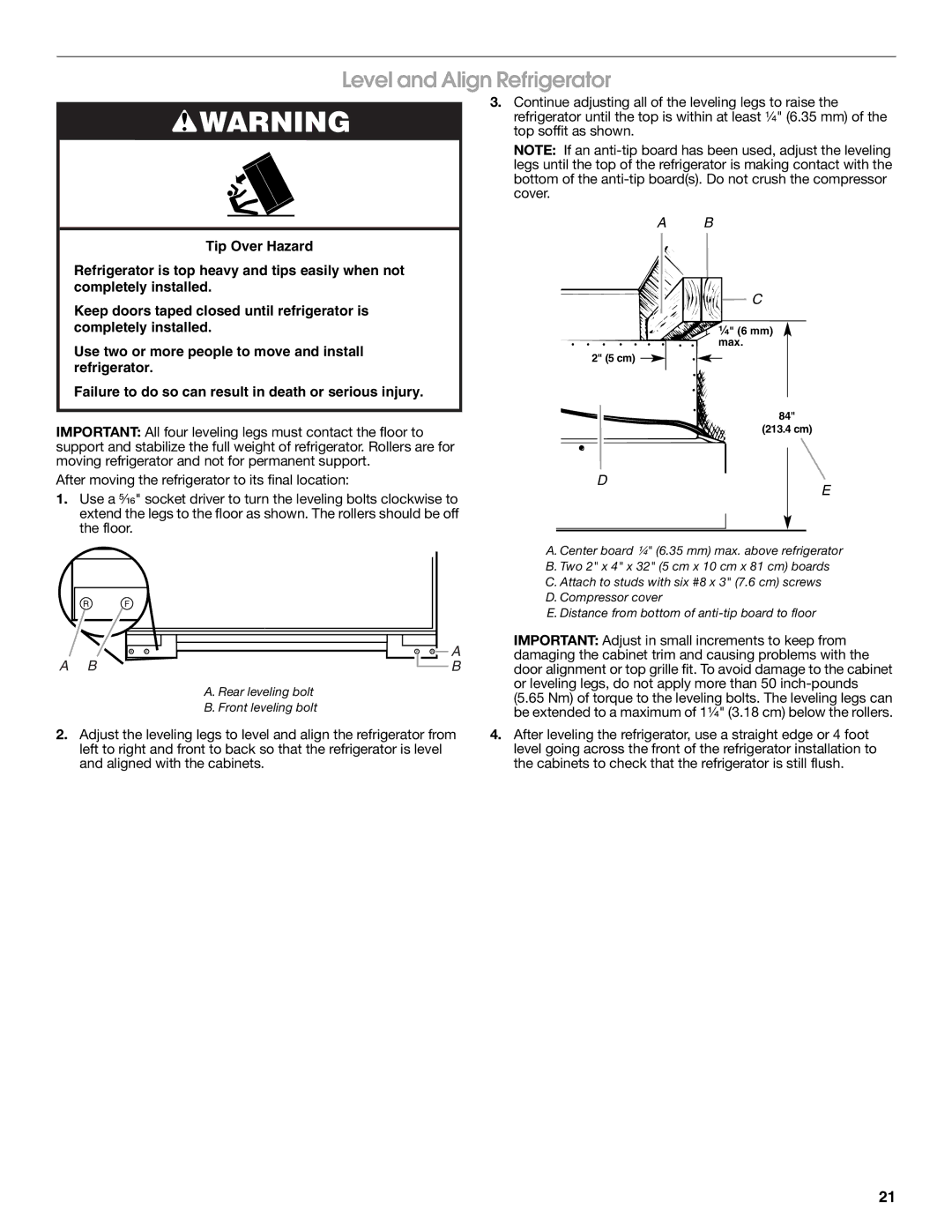 Jenn-Air W10379137A manual Level and Align Refrigerator 