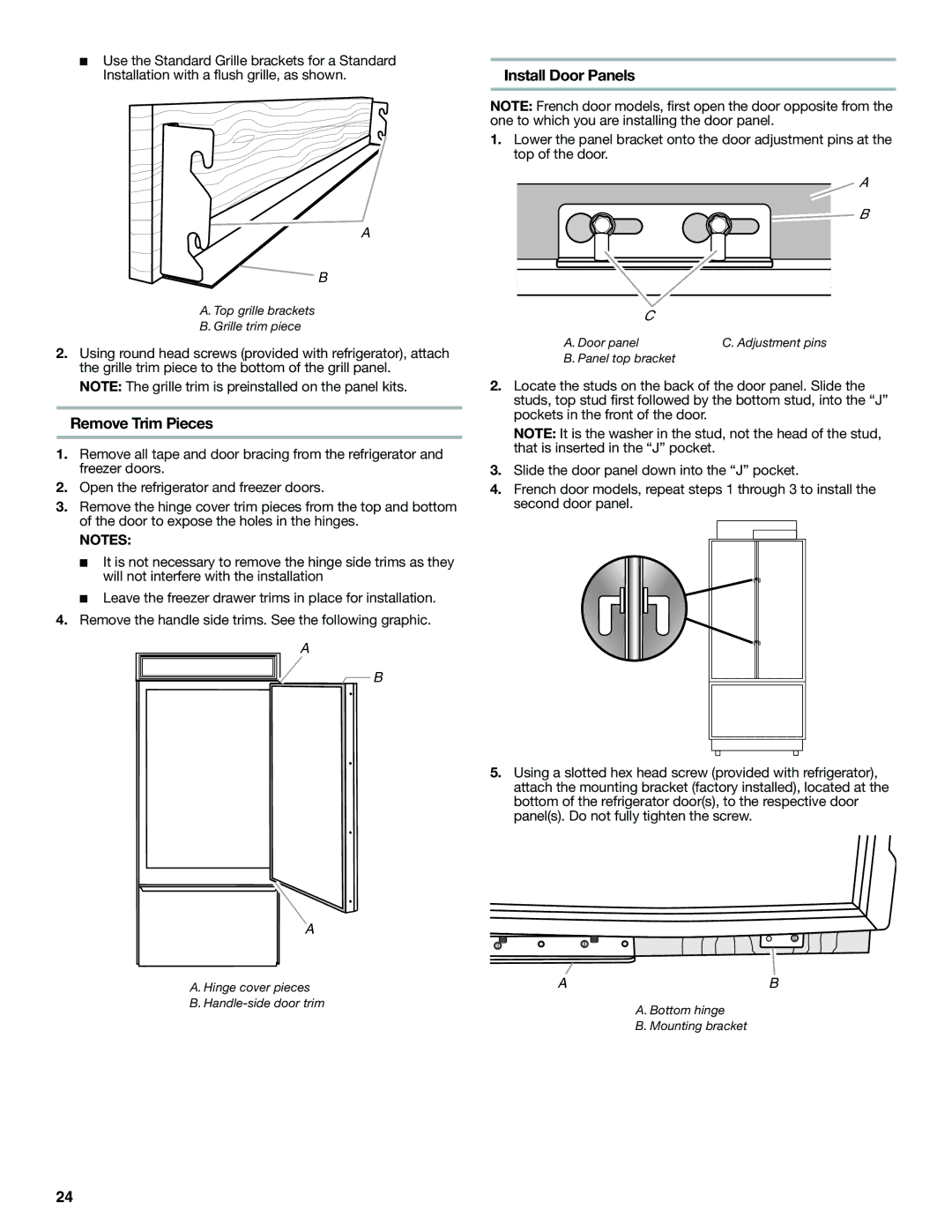 Jenn-Air W10379137A manual Remove Trim Pieces, Install Door Panels 