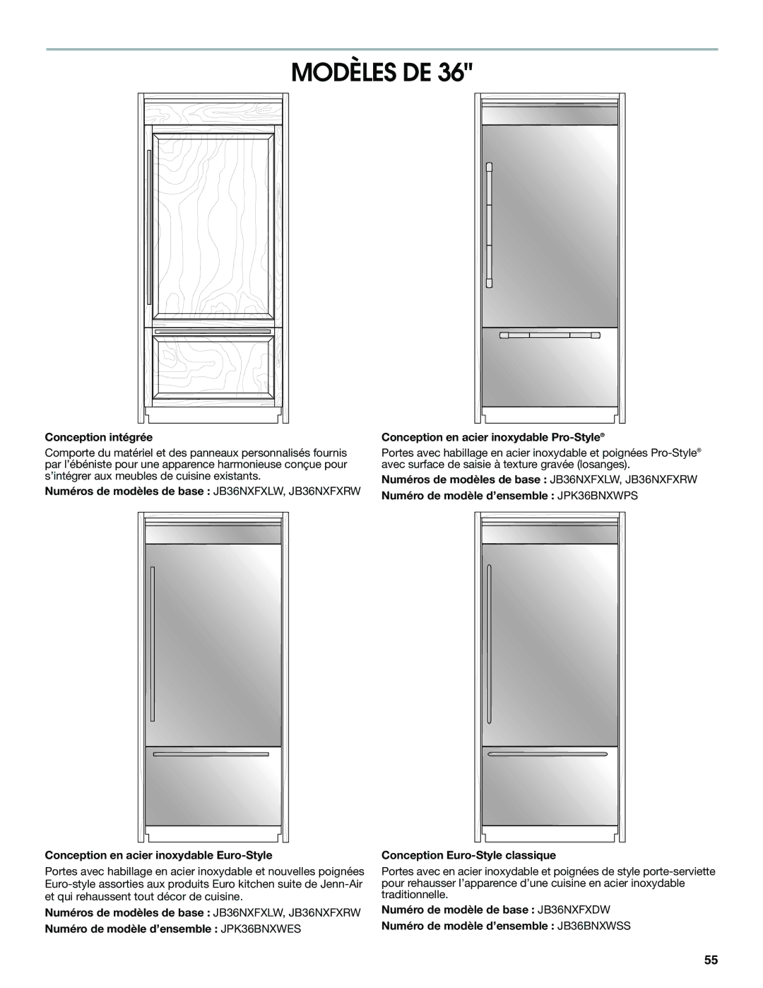 Jenn-Air W10379137A manual Modèles DE, Conception intégrée 