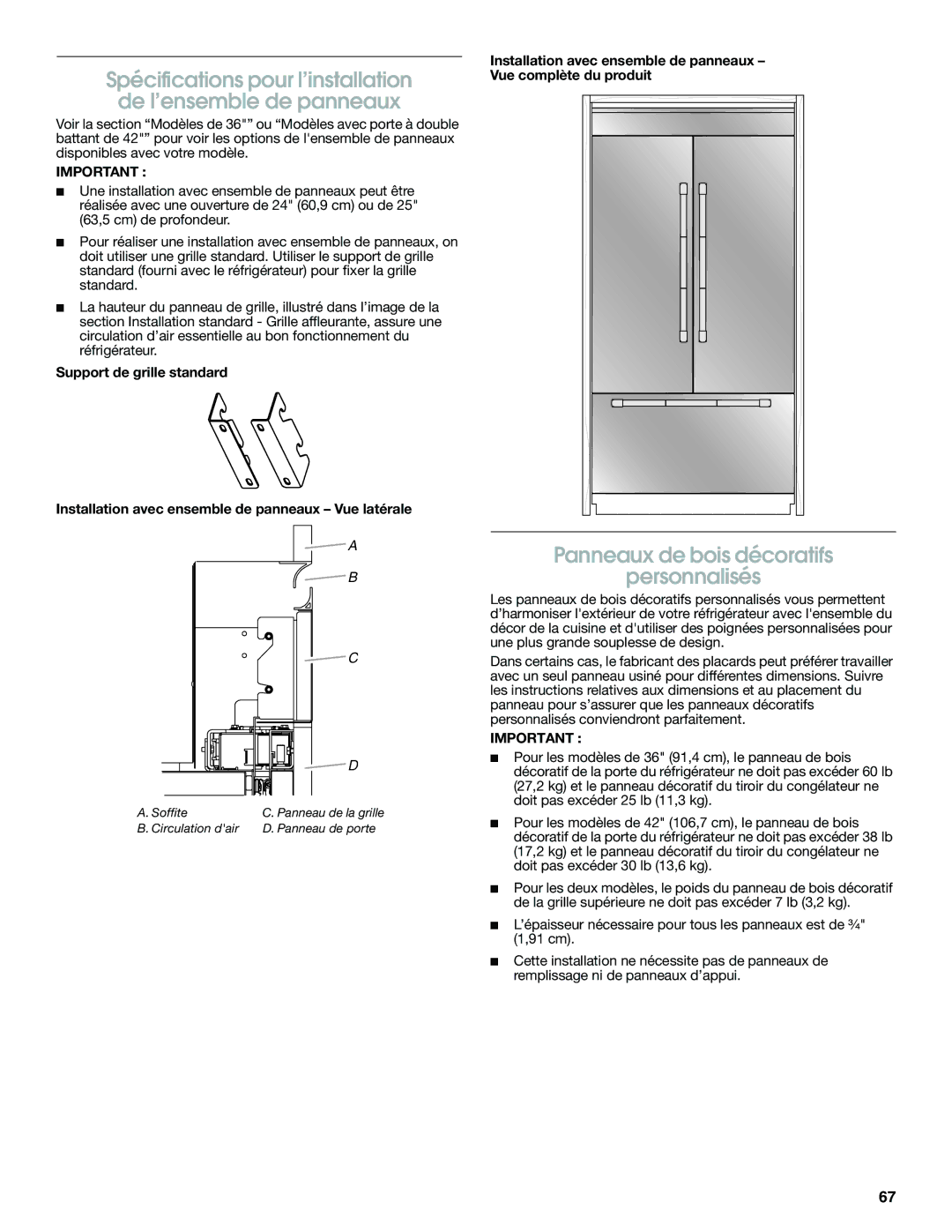 Jenn-Air W10379137A manual Spécifications pour l’installation de l’ensemble de panneaux 