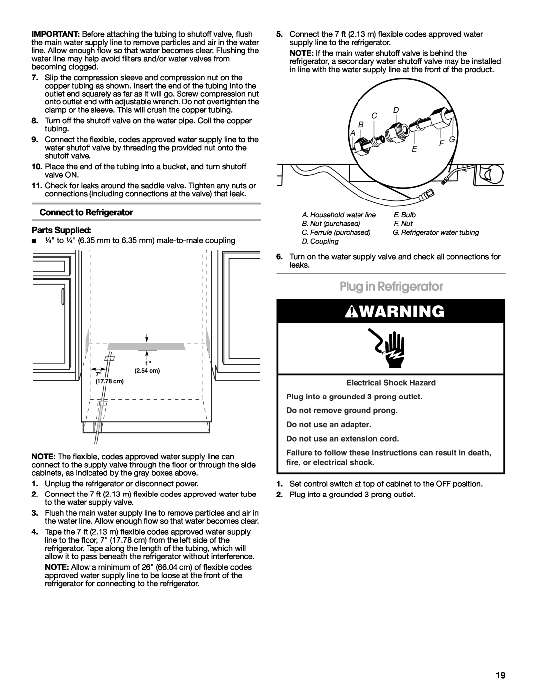 Jenn-Air W10379137A manual Plug in Refrigerator, Parts Supplied, C B A 