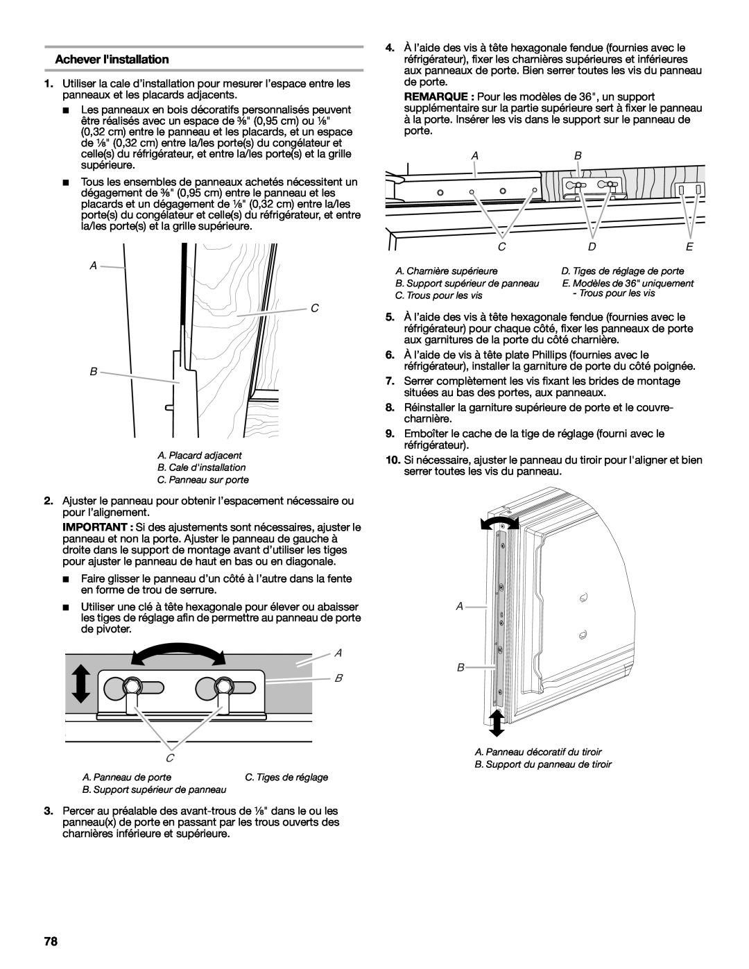 Jenn-Air W10379137A manual Achever linstallation, A C B, A B C 
