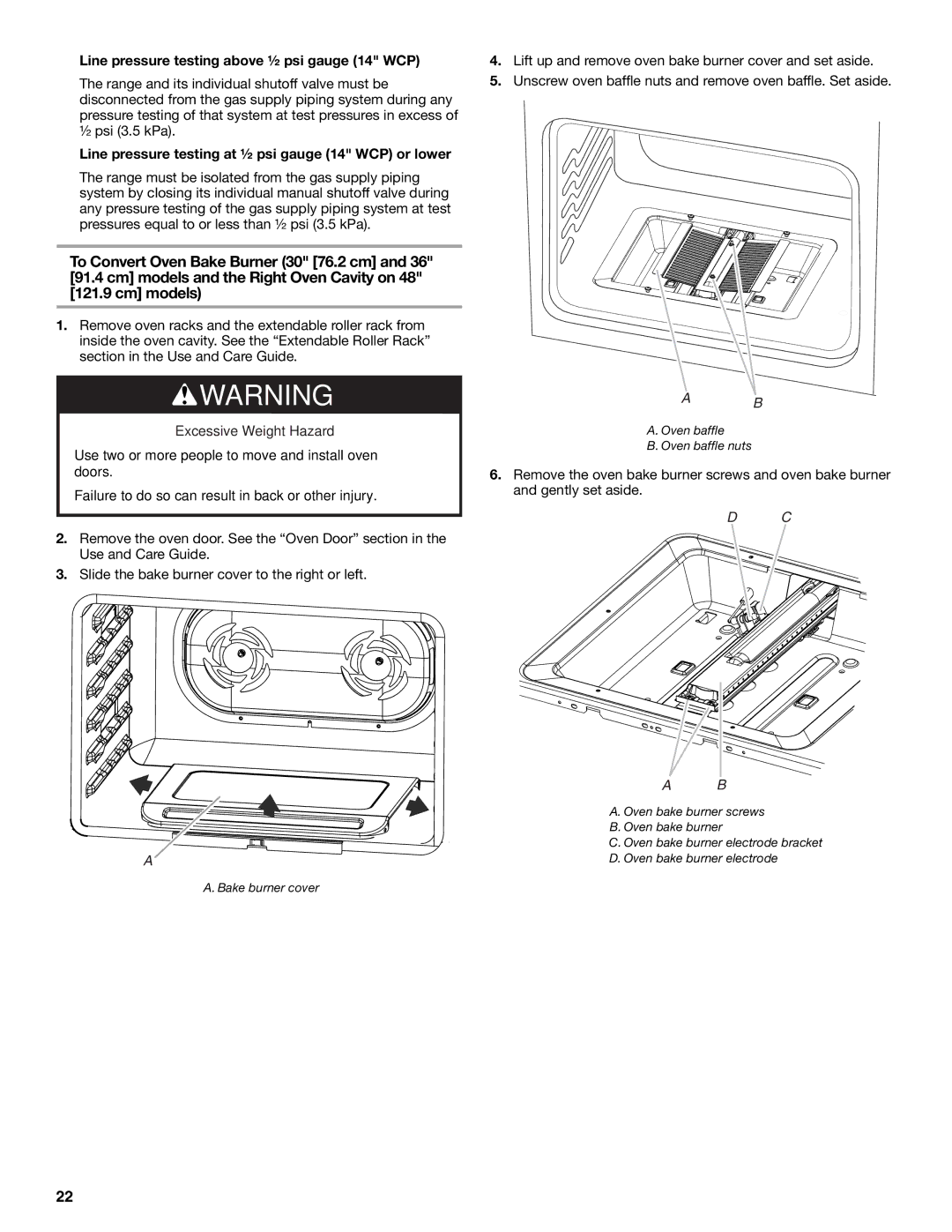 Jenn-Air W10394575A installation instructions Line pressure testing above ½ psi gauge 14 WCP 